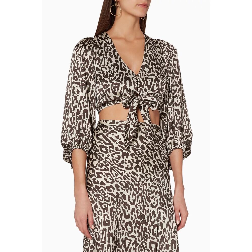 SHONA JOY NWT Leopard-Print Mariposa Tie-Front Top Medium